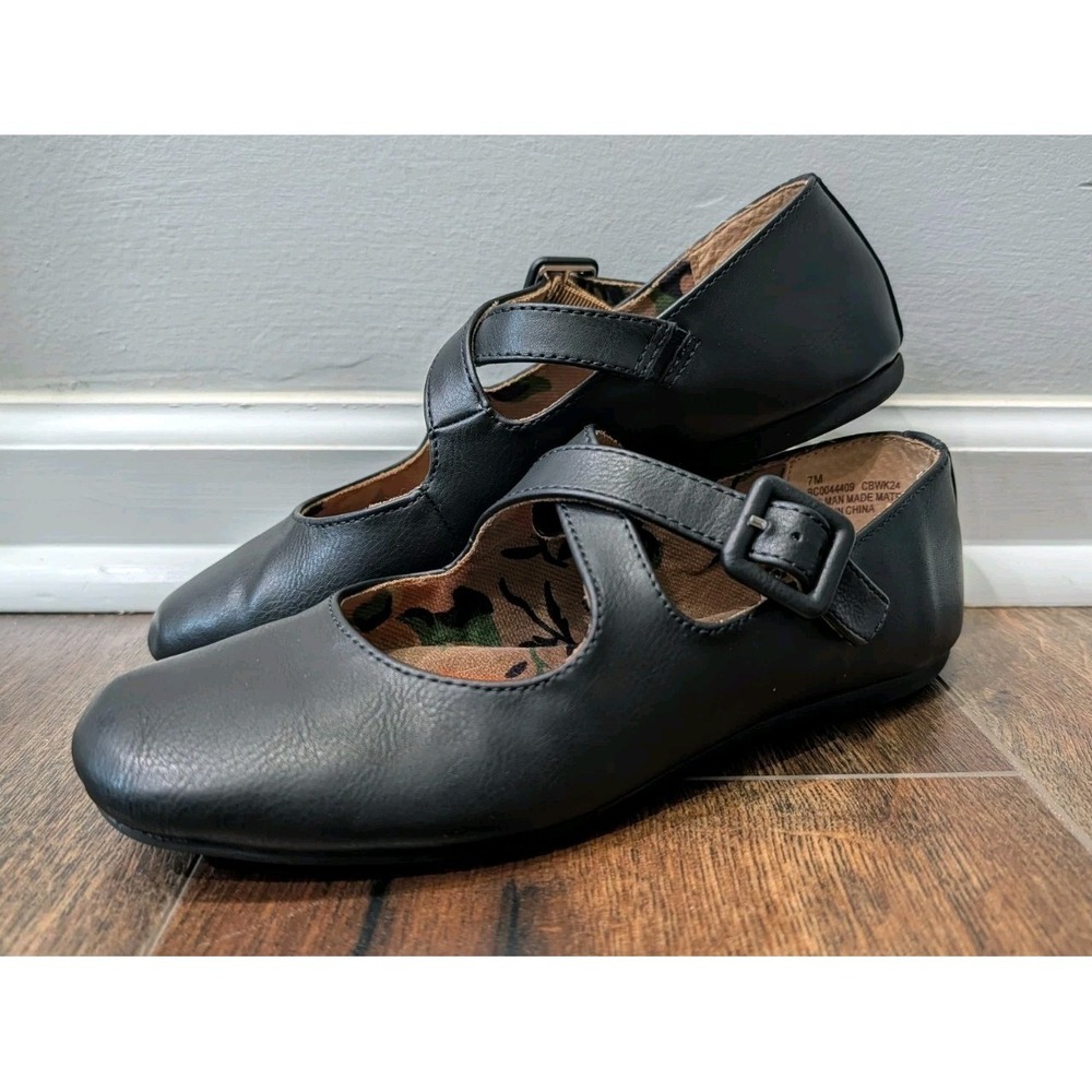 Born Concept Womens BOC Black Paris Mary Jane Flats 7M Criss Cross Twee Academia